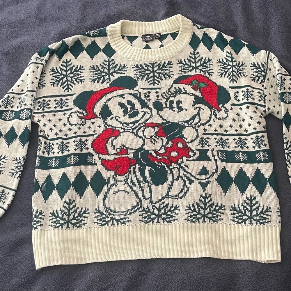 Disney Mickey Mouse Cream and Green Holiday Sweater